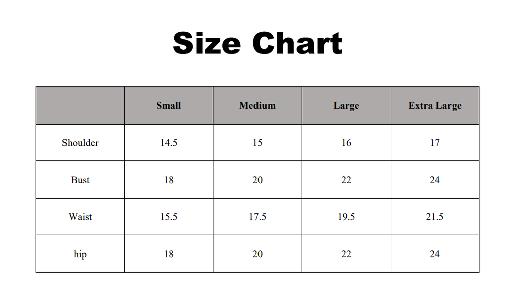 Size Chart – Top She Fashion
